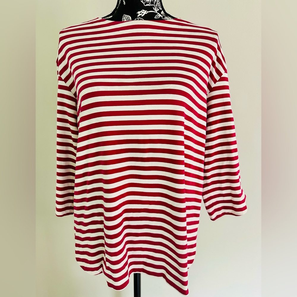 Lafayette 148 red and white striped cotton top